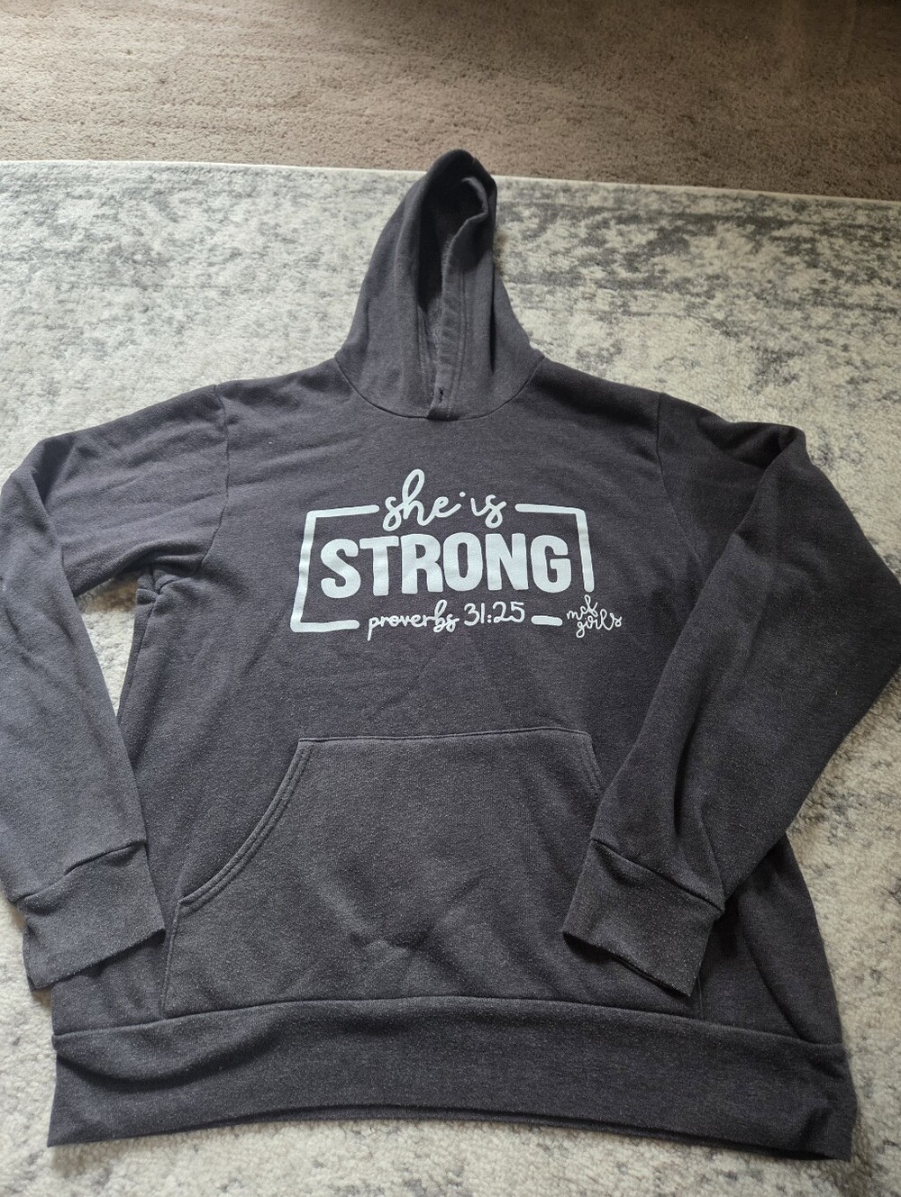 Bella + Canvas “She Is Strong” Christian Fleece Hoodie Size M